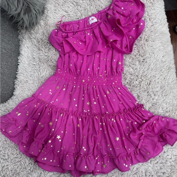 Buddy Love Hot Pink One-Shoulder Ruffle Dress with Star Accents Size Small - Picture 3 of 6